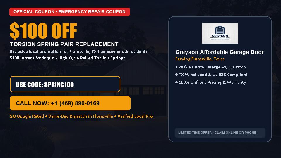 $100 OFF Dual High-Cycle Torsion Spring Replacement in Floresville, TX - Grayson Affordable Garage Door