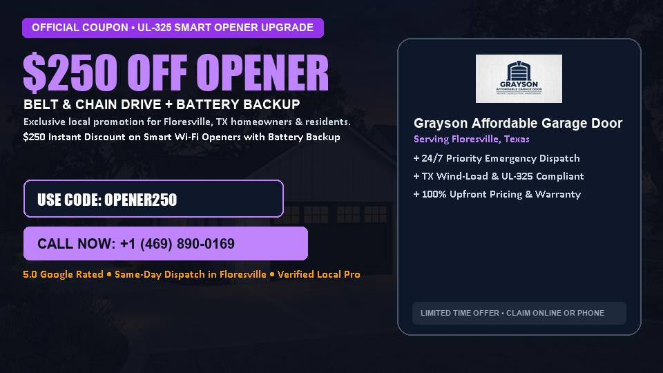 $250 OFF Smart Wi-Fi Garage Door Opener Installation in Floresville, TX - Grayson Affordable Garage Door