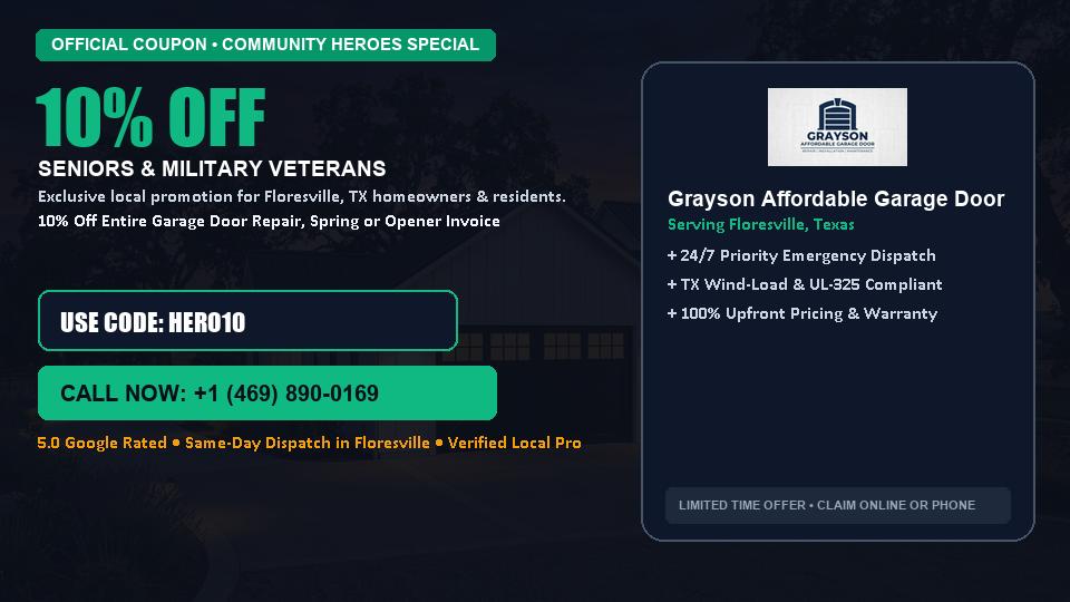 10% OFF Senior, Military & First Responder Discount in Floresville, TX - Grayson Affordable Garage Door